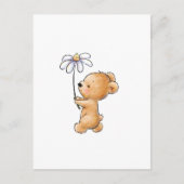 Tekening van teddybeer lopen met bloem briefkaart (Voorkant)