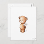 Tekening van teddybeer met madeliefje briefkaart (Voorkant / Achterkant)