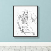 Tekening van twee cowboys & een cowgirl canvas afdruk (Insitu (Houten vloer))
