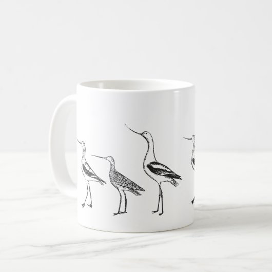 Tekening van vogelkunst in zwart-wit, gepersonalis koffiemok (Voorkant links)