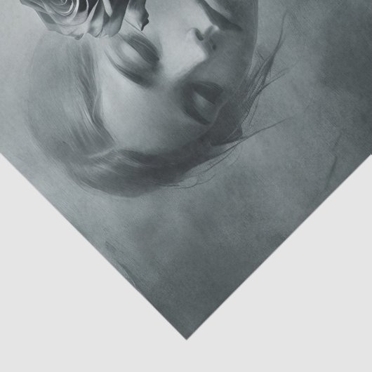 Tekening van Vrouw met Roos - Decoupage - Tissuepapier (Detail)