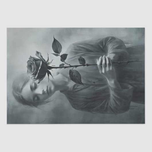 Tekening van Vrouw met Roos - Decoupage - Tissuepapier (Voorkant)