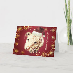 Tekening van witte hond met Santa Hat Feestdagen Kaart
