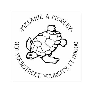 Tekening van zeeschildpad strand oceaaronder ronde  zelfinktende stempel