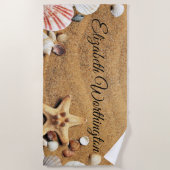  tekening van zeespalen op zand strandlaken (Voorkant)