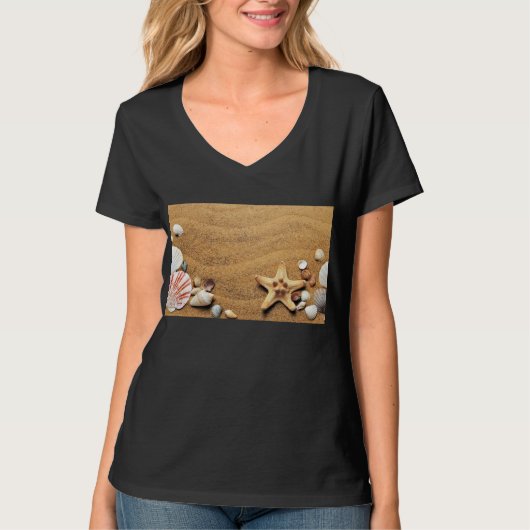 tekening van zeespalen op zand t-shirt (Voorkant)