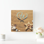 tekening van zeespalen op zand vierkante klok (Huis)