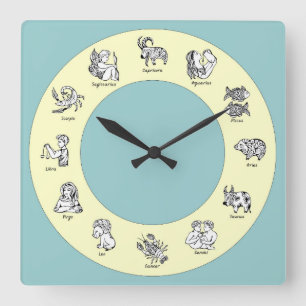 Tekening van Zodiac Cartoon Symbool Vierkante Klok