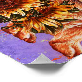 Tekening van zonnebloemen van bulletjes op Paarse  Poster (Hoek)