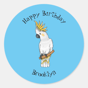 Tekening van zwavelkuifkaketoe vogel ronde sticker