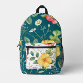  Tekening Wildflowers Wit / Blauwgroen Rugzak (Voorkant)