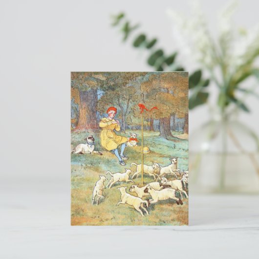  tekening: Young Shepherd met zijn lammeren Briefkaart (Staand voorkant)