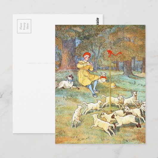  tekening: Young Shepherd met zijn lammeren Briefkaart (Voorkant / Achterkant)