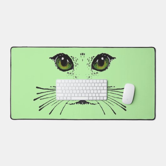 Tekening Zwarte Kat Gezicht Intense Groene Ogen Wh Bureaumat (Keyboard & Muis)