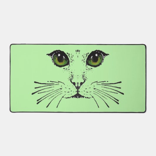 Tekening Zwarte Kat Gezicht Intense Groene Ogen Wh Bureaumat (Voorkant)