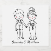 Tekeningen Bruid Bruidegom Fantasievol Zwart Witte Bier Etiket (Enkel label)