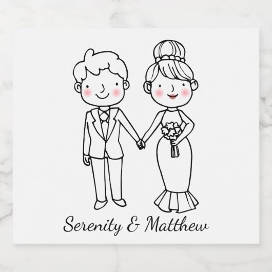 Tekeningen Bruid Bruidegom Fantasievol Zwart Witte Bier Etiket (Enkel label)