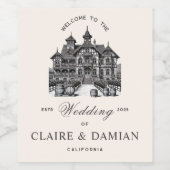 Tekeningen bruiloft vintage  wijn etiket (Enkel label)