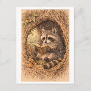 Tekeningen in vintage-stijl van wasbeer die in boo briefkaart