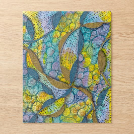 Tekeningen met turquoise-gele abstracte kronkels legpuzzel