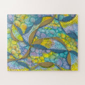 Tekeningen met turquoise-gele abstracte kronkels legpuzzel (Horizontaal)