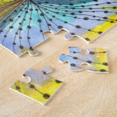 Tekeningen met turquoise-gele abstracte kronkels legpuzzel (Zijkant)