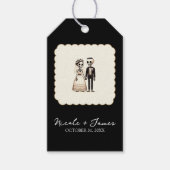 Tekeningen Skelet Bruid + Bruidegom Whimsical Huwe Cadeaulabel (Voorkant)