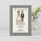 Tekeningen Skelet Bruid + Bruidegom Whimsical Huwe Kaart (Staand voorkant)