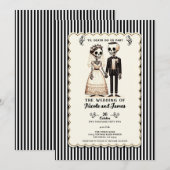 Tekeningen Skelet Bruid + Bruidegom Whimsical Huwe Kaart (Voorkant / Achterkant)