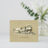 Tekeningen van antieke stoomtreinmotor locomotief briefkaart (Staand voorkant)