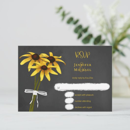Tekeningen van Black Eyed Susan-krijt met wilde bl RSVP Kaartje (Staand voorkant)