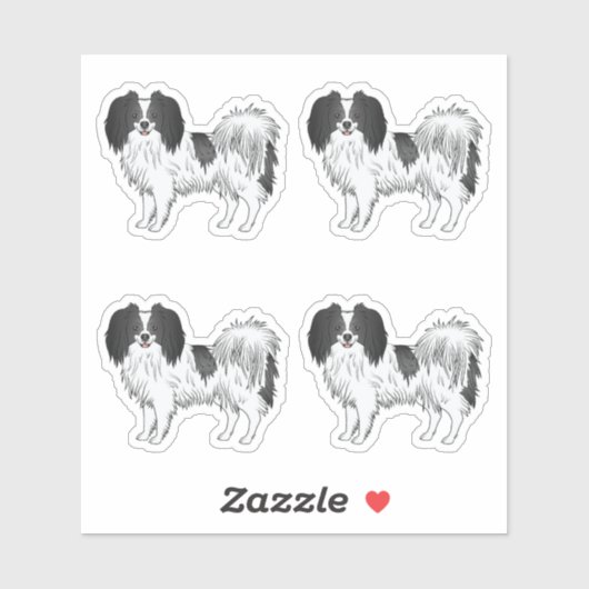 Tekeningen van Cute Black en White Phalène Dog Car Sticker (Vel)