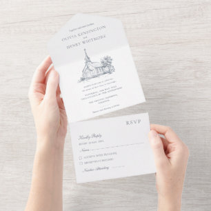 Tekeningen van de locatie   Kerkelijke bruiloft All In One Uitnodiging