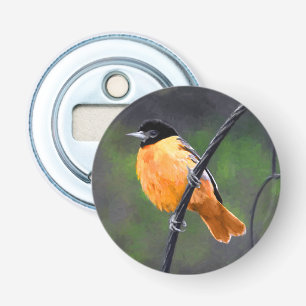 Tekeningen van de wielewaal - originele vogelkunst button flesopener