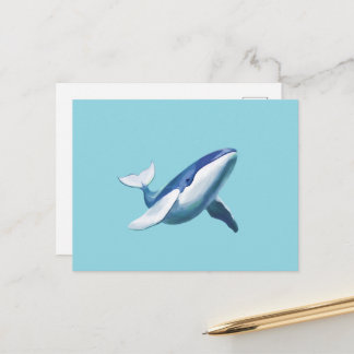 Tekeningen van een cute bultige walvis die zwemt briefkaart