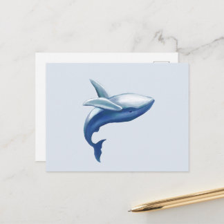 Tekeningen van een knollebultrugwalvis die uit het briefkaart