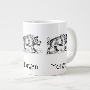 Tekeningen van een oud everzwijn zwart-wit #2 grote koffiekop