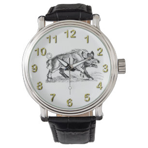 Tekeningen van een oud everzwijn zwart-wit #2 horloge