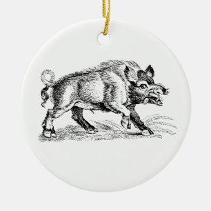 Tekeningen van een oud everzwijn zwart-wit #2 keramisch ornament