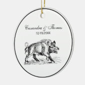 Tekeningen van een oud everzwijn zwart-wit #2 keramisch ornament (Links)