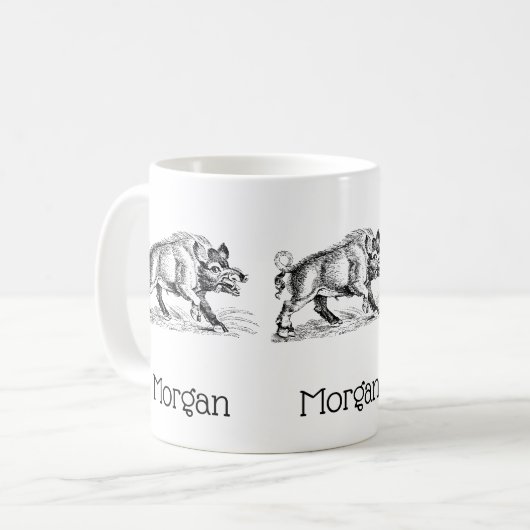 Tekeningen van een oud everzwijn zwart-wit #2 koffiemok (Voorkant links)