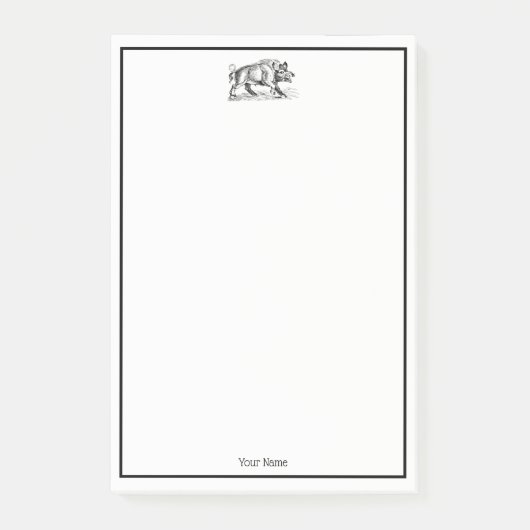 Tekeningen van een oud everzwijn zwart-wit #2 post-it® notes (Voorkant)