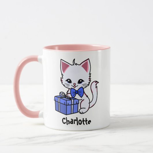 Tekeningen van een schattig kitten met cadeau mok (Links)