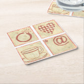 Tekeningen van het hart- en ringhout kartonnen onderzetters (Schuin)