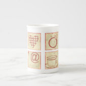 Tekeningen van het hart- en ringhout porselein kop (Voorkant)