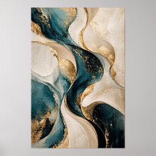 Tekeningen van in elkaar gevlochten turquoise, ivo poster