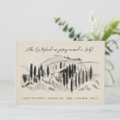 Tekeningen van Italiaanse wijnmakerij Save the Dat Date (Staand voorkant)