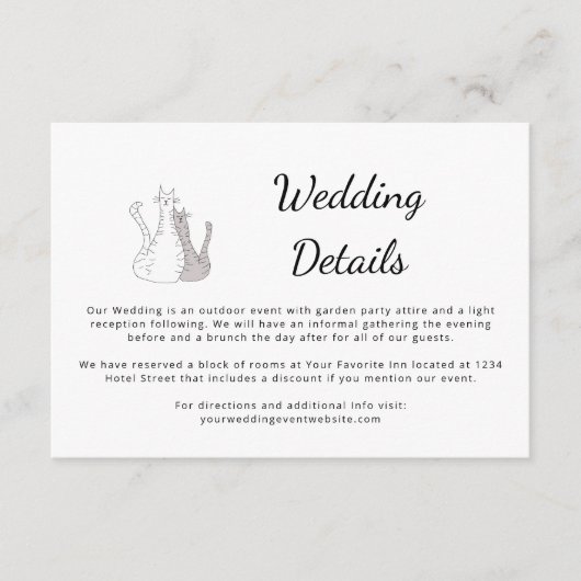 Tekeningen van Malle Katten voor Eenvoudige Trouwd Informatiekaartje (Voorkant)