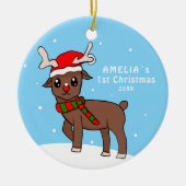 Tekeningen van Mooie Herten Babys 1e Kerstmis Keramisch Ornament (Voorkant)