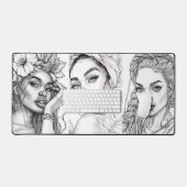 Tekeningen van mooie zwarte vrouwen op Desk Mat (Keyboard & Muis)